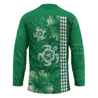 Green Hibiscus Turle Hockey Jersey Hawaiian Style Tribal Tapa Pattern - Polynesian Pride