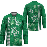 Green Hibiscus Turle Hockey Jersey Hawaiian Style Tribal Tapa Pattern - Polynesian Pride