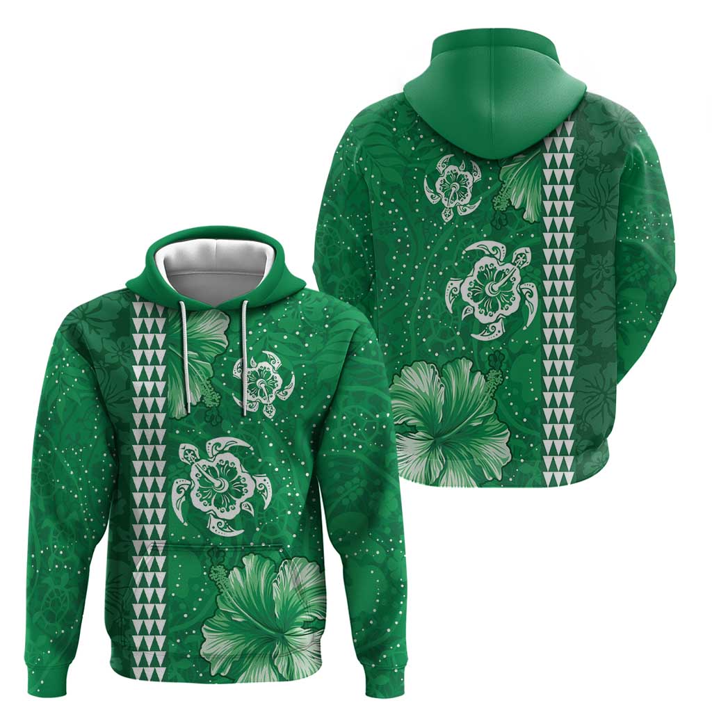 Green Hibiscus Turle Hoodie Hawaiian Style Tribal Tapa Pattern