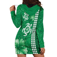 Green Hibiscus Turle Hoodie Dress Hawaiian Style Tribal Tapa Pattern