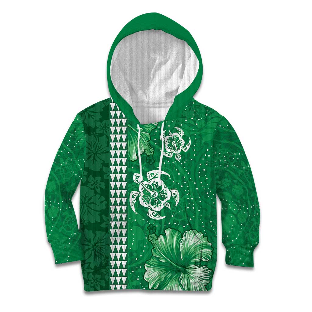 Green Hibiscus Turle Kid Hoodie Hawaiian Style Tribal Tapa Pattern