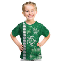 Green Hibiscus Turle Kid T Shirt Hawaiian Style Tribal Tapa Pattern