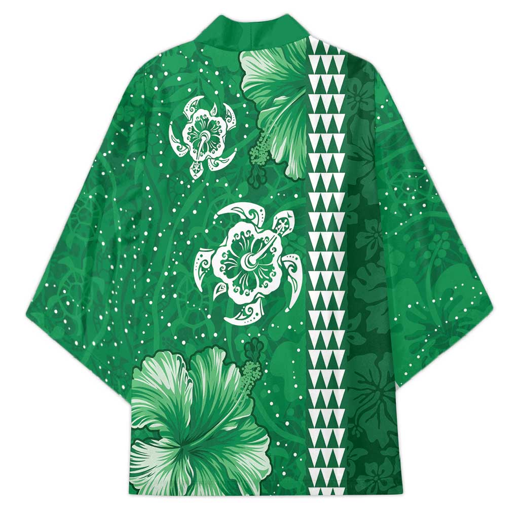 Green Hibiscus Turle Kimono Hawaiian Style Tribal Tapa Pattern - Polynesian Pride