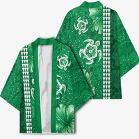 Green Hibiscus Turle Kimono Hawaiian Style Tribal Tapa Pattern - Polynesian Pride