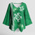 Green Hibiscus Turle Kimono Sleeve Blouse Hawaiian Style Tribal Tapa Pattern - Polynesian Pride
