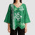 Green Hibiscus Turle Kimono Sleeve Blouse Hawaiian Style Tribal Tapa Pattern - Polynesian Pride