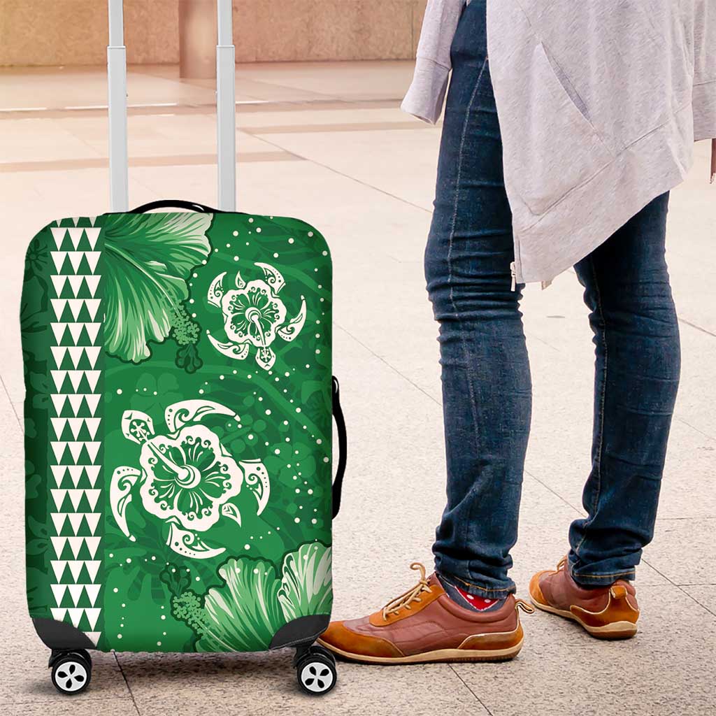 Green Hibiscus Turle Luggage Cover Hawaiian Style Tribal Tapa Pattern