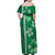 Green Hibiscus Turle Off Shoulder Maxi Dress Hawaiian Style Tribal Tapa Pattern