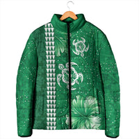 Green Hibiscus Turle Padded Jacket Hawaiian Style Tribal Tapa Pattern - Polynesian Pride