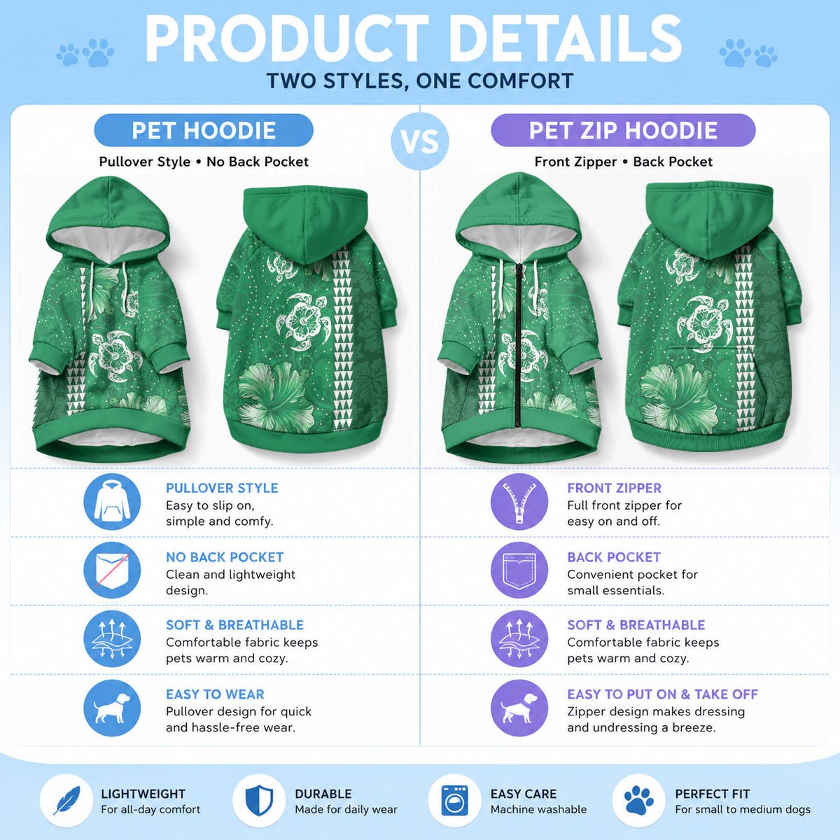 Green Hibiscus Turtle Pet Hoodie Hawaiian Style Tribal Tapa Pattern LT9 - Polynesian Pride