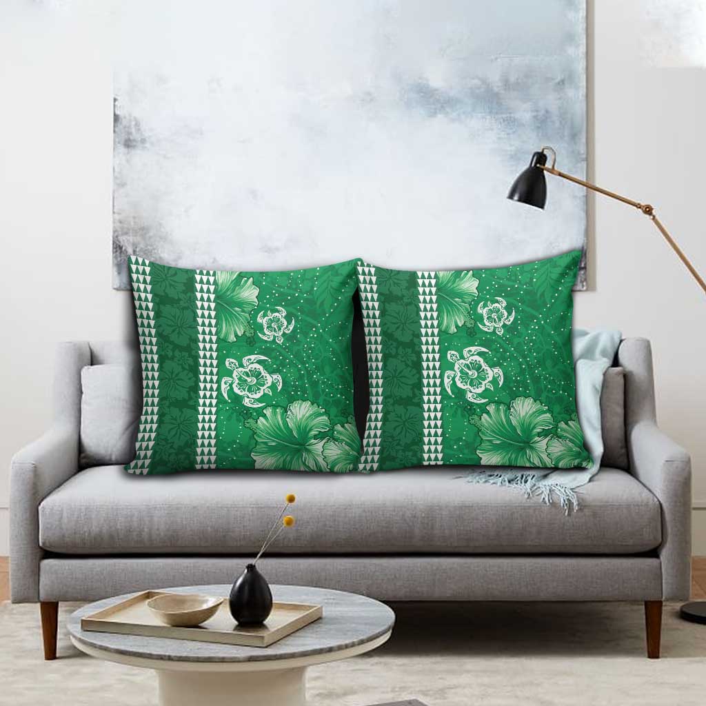 Green Hibiscus Turle Pillow Cover Hawaiian Style Tribal Tapa Pattern - Polynesian Pride