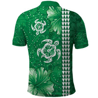 Green Hibiscus Turle Polo Shirt Hawaiian Style Tribal Tapa Pattern
