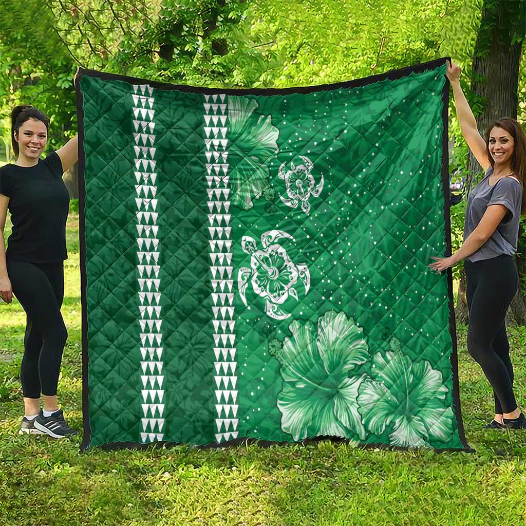 Green Hibiscus Turle Quilt Hawaiian Style Tribal Tapa Pattern