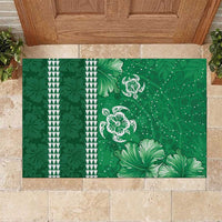 Green Hibiscus Turle Rubber Doormat Hawaiian Style Tribal Tapa Pattern