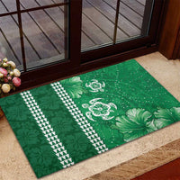 Green Hibiscus Turle Rubber Doormat Hawaiian Style Tribal Tapa Pattern