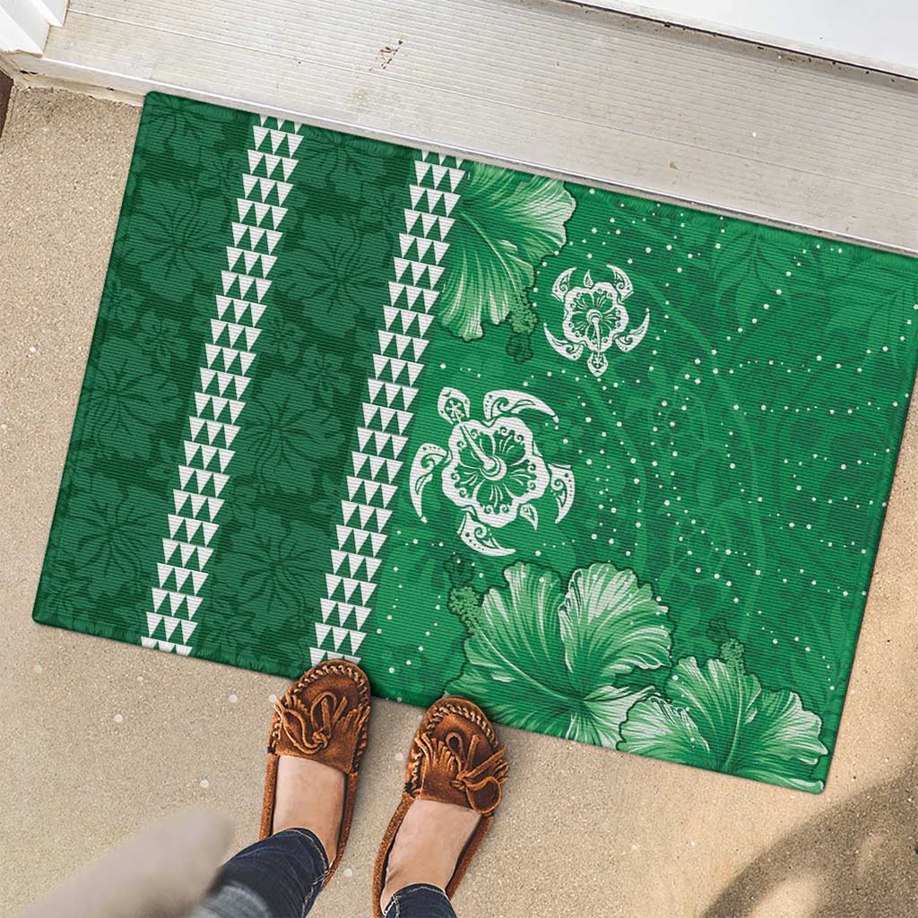 Green Hibiscus Turle Rubber Doormat Hawaiian Style Tribal Tapa Pattern