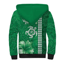 Green Hibiscus Turle Sherpa Hoodie Hawaiian Style Tribal Tapa Pattern