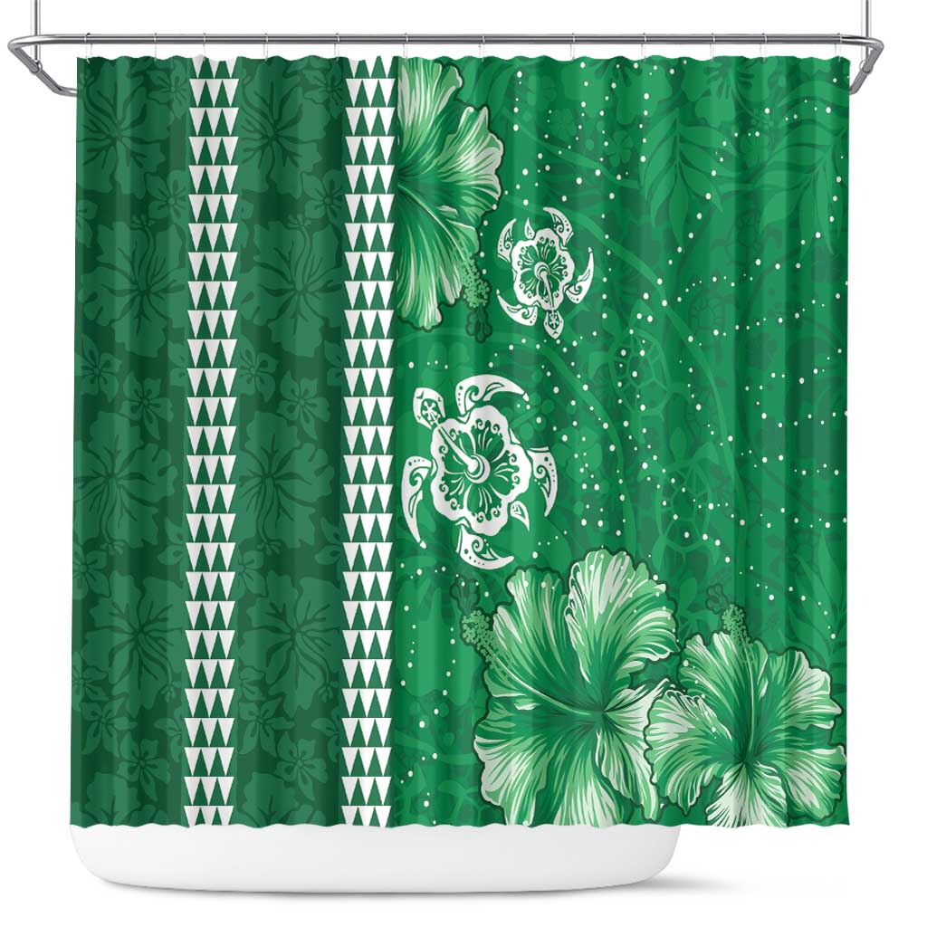 Green Hibiscus Turle Shower Curtain Hawaiian Style Tribal Tapa Pattern