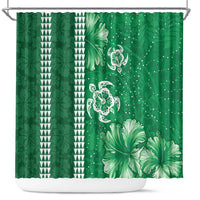 Green Hibiscus Turle Shower Curtain Hawaiian Style Tribal Tapa Pattern