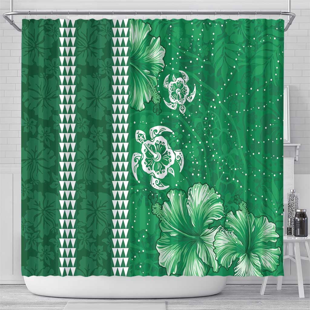Green Hibiscus Turle Shower Curtain Hawaiian Style Tribal Tapa Pattern