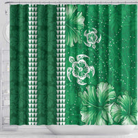 Green Hibiscus Turle Shower Curtain Hawaiian Style Tribal Tapa Pattern