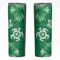 Green Hibiscus Turle Skinny Tumbler Hawaiian Style Tribal Tapa Pattern