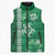 Green Hibiscus Turle Sleeveless Puffer Jacket Hawaiian Style Tribal Tapa Pattern - Polynesian Pride