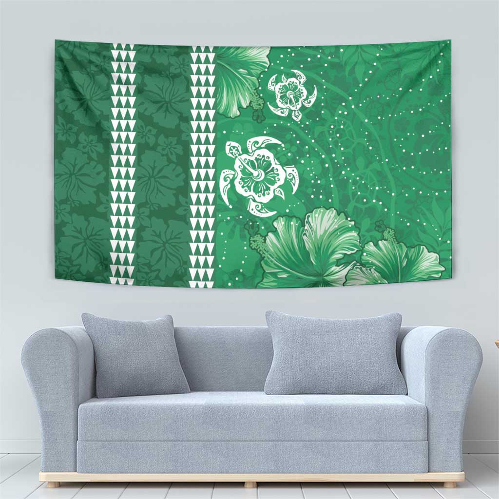 Green Hibiscus Turle Tapestry Hawaiian Style Tribal Tapa Pattern