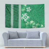 Green Hibiscus Turle Tapestry Hawaiian Style Tribal Tapa Pattern