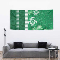 Green Hibiscus Turle Tapestry Hawaiian Style Tribal Tapa Pattern