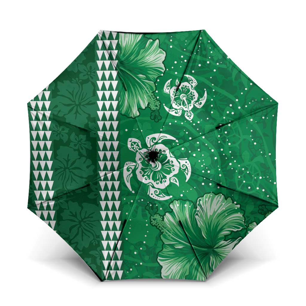 Green Hibiscus Turle Umbrella Hawaiian Style Tribal Tapa Pattern - Polynesian Pride