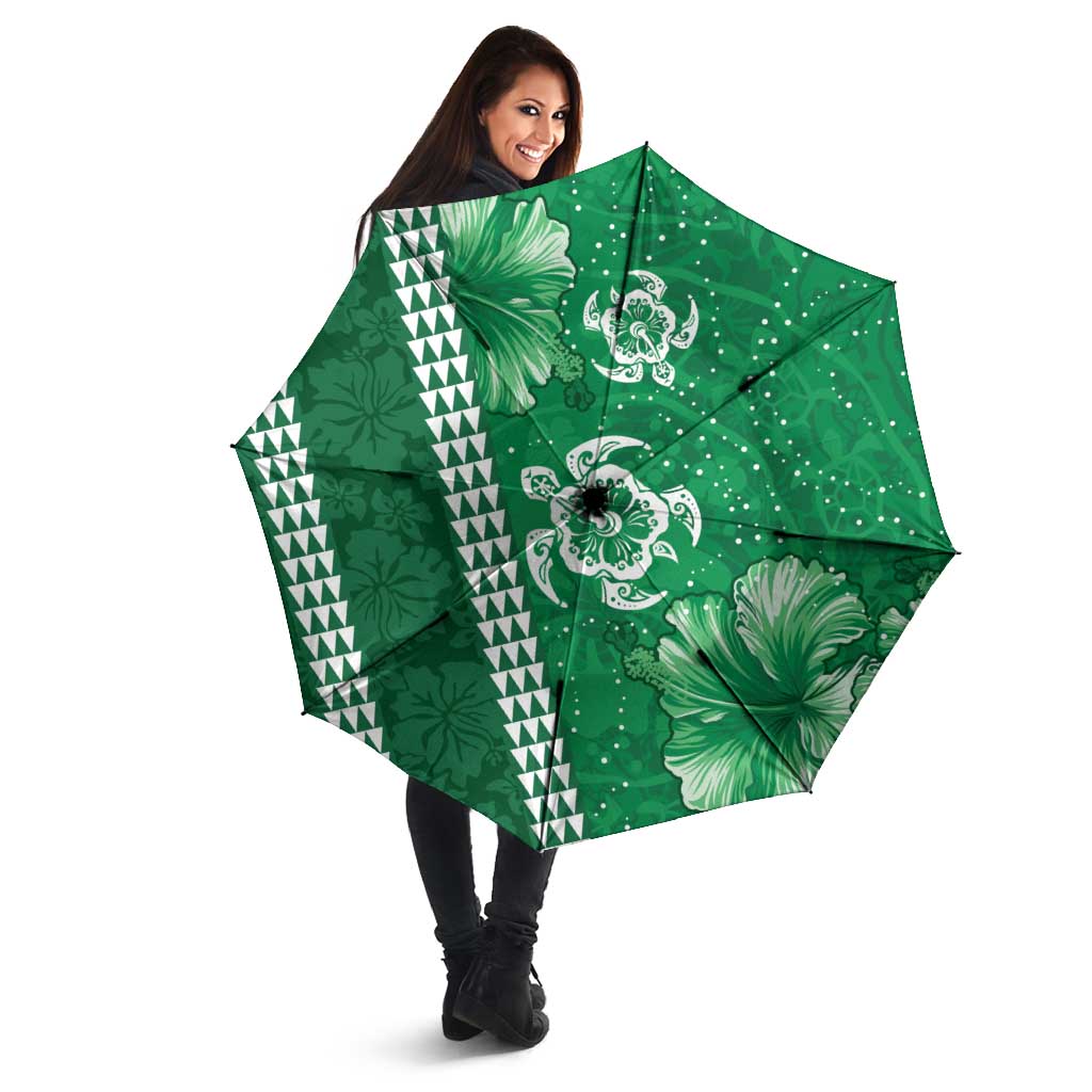 Green Hibiscus Turle Umbrella Hawaiian Style Tribal Tapa Pattern - Polynesian Pride