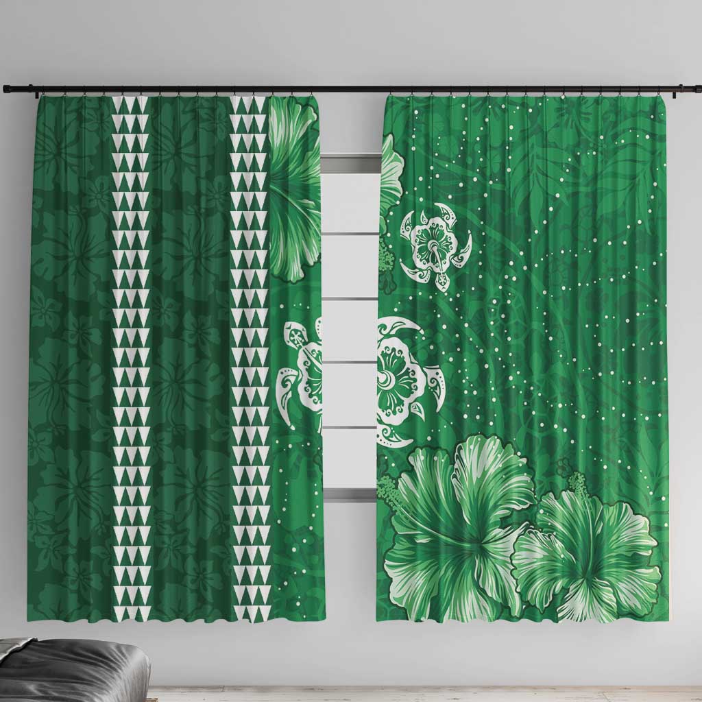 Green Hibiscus Turle Window Curtain Hawaiian Style Tribal Tapa Pattern