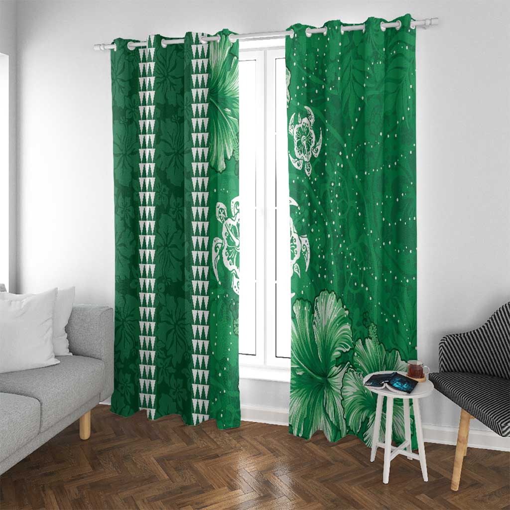 Green Hibiscus Turle Window Curtain Hawaiian Style Tribal Tapa Pattern