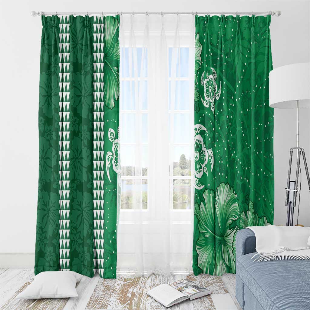 Green Hibiscus Turle Window Curtain Hawaiian Style Tribal Tapa Pattern