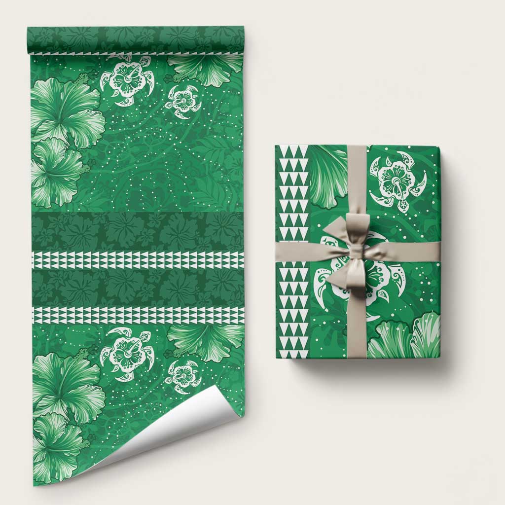Green Hibiscus Turle Wrapping Paper Hawaiian Style Tribal Tapa Pattern - Polynesian Pride
