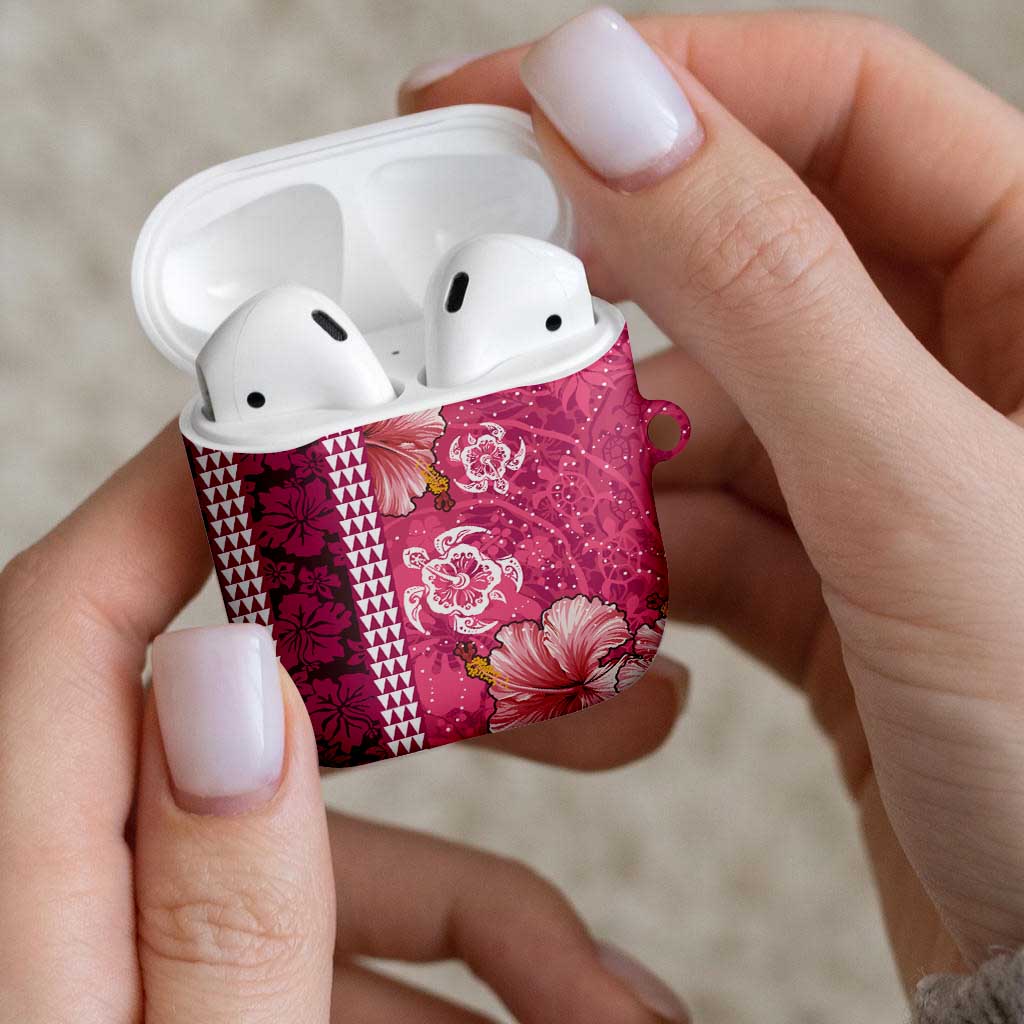 Pink Hibiscus Turle AirPods Case Hawaiian Style Tribal Tapa Pattern - Polynesian Pride