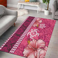 Pink Hibiscus Turle Area Rug Hawaiian Style Tribal Tapa Pattern
