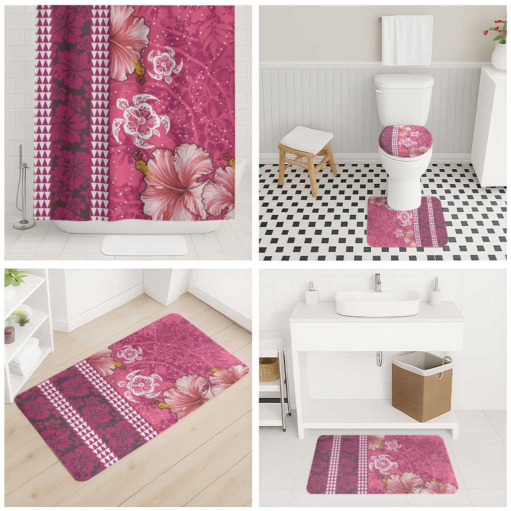 Pink Hibiscus Turle Bathroom Set Hawaiian Style Tribal Tapa Pattern - Polynesian Pride
