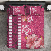 Pink Hibiscus Turle Bedding Set Hawaiian Style Tribal Tapa Pattern