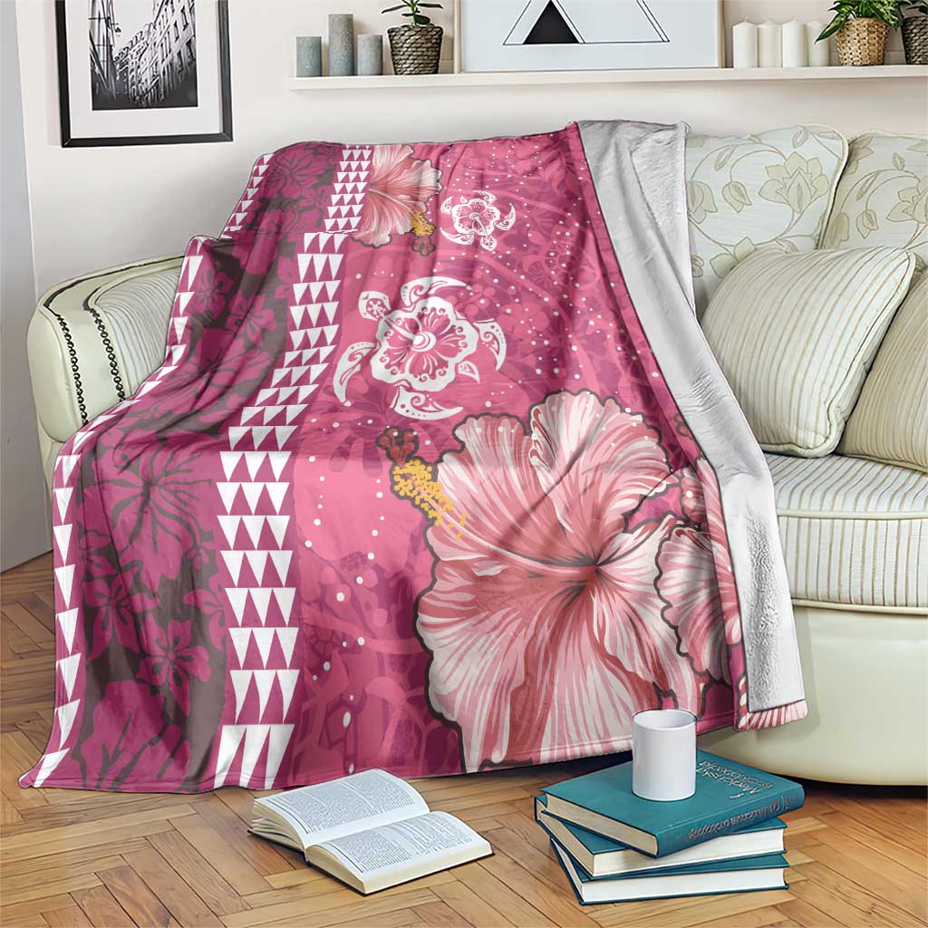 Pink Hibiscus Turle Blanket Hawaiian Style Tribal Tapa Pattern