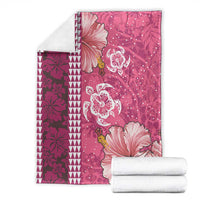 Pink Hibiscus Turle Blanket Hawaiian Style Tribal Tapa Pattern