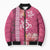 Pink Hibiscus Turle Bomber Puffer Jacket Hawaiian Style Tribal Tapa Pattern - Polynesian Pride