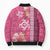 Pink Hibiscus Turle Bomber Puffer Jacket Hawaiian Style Tribal Tapa Pattern - Polynesian Pride