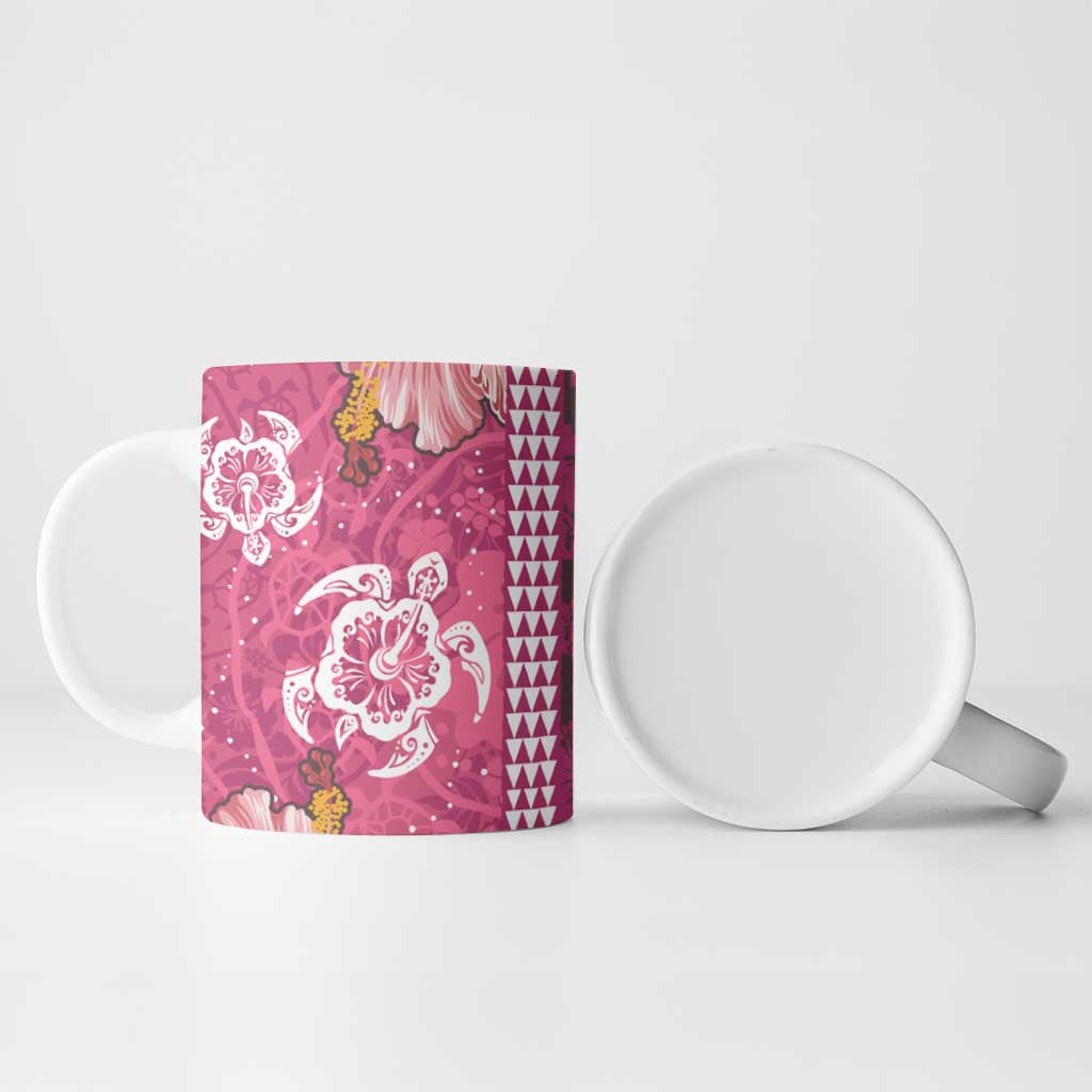 Pink Hibiscus Turle Ceramic Mug Hawaiian Style Tribal Tapa Pattern - Polynesian Pride