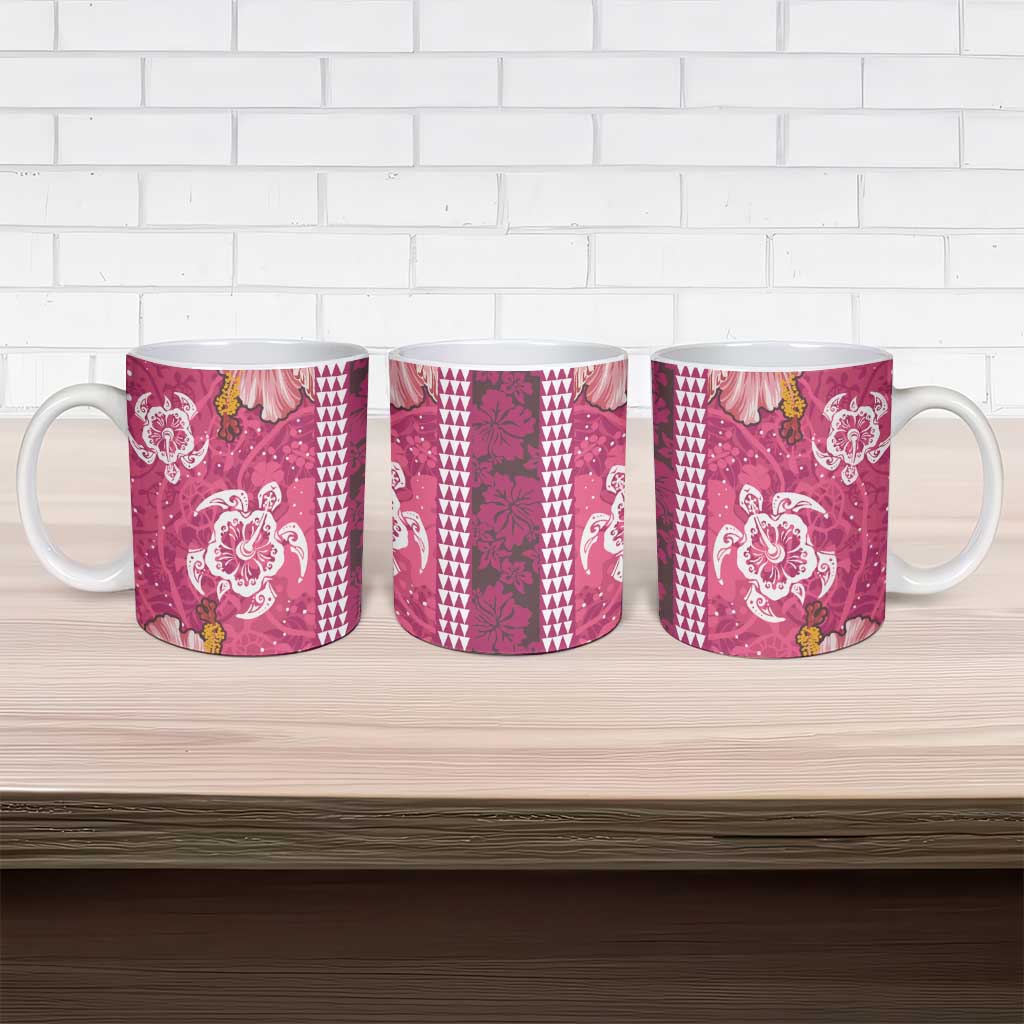Pink Hibiscus Turle Ceramic Mug Hawaiian Style Tribal Tapa Pattern - Polynesian Pride