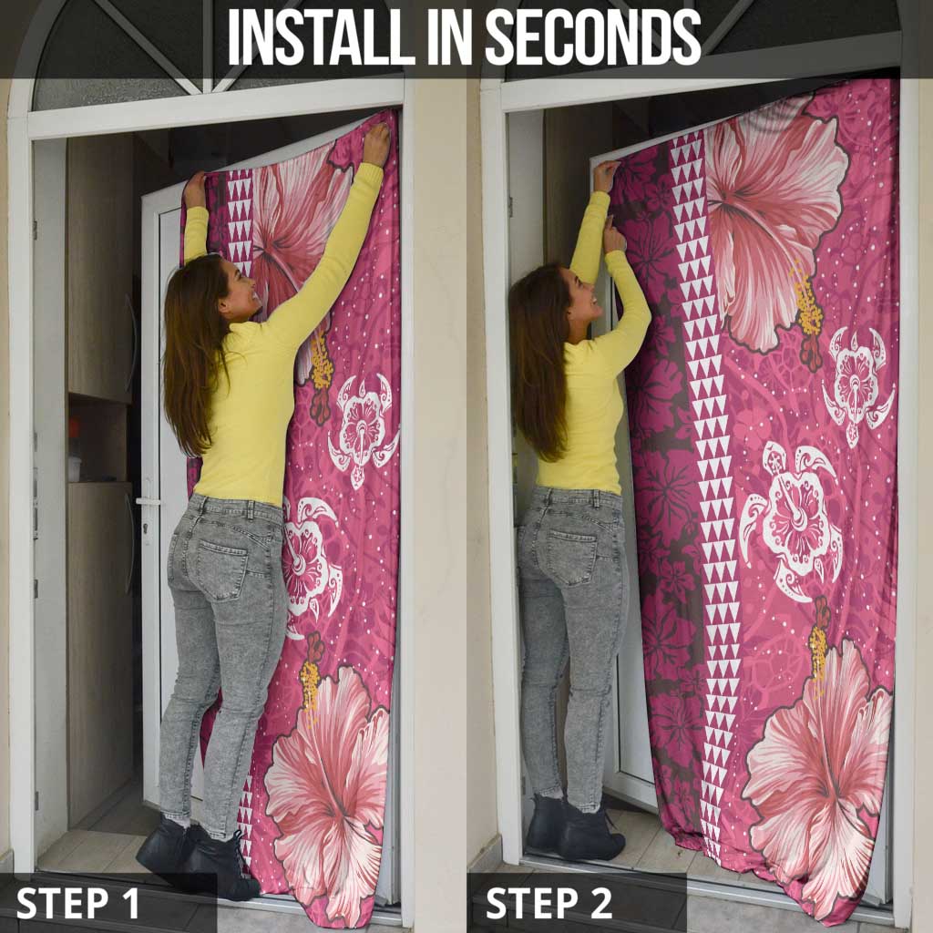 Pink Hibiscus Turle Door Cover Hawaiian Style Tribal Tapa Pattern - Polynesian Pride