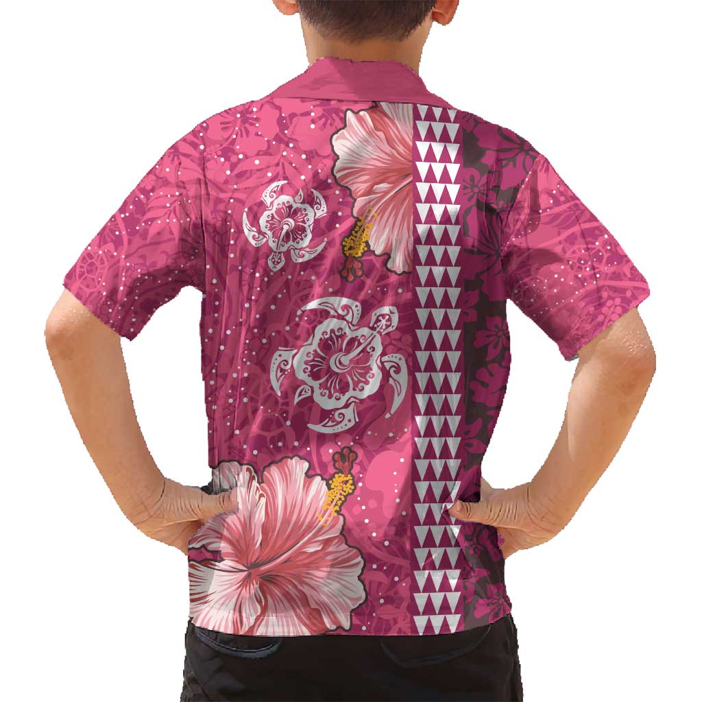 Pink Hibiscus Turle Family Matching Long Sleeve Bodycon Dress and Hawaiian Shirt Hawaiian Style Tribal Tapa Pattern LT9 - Polynesian Pride