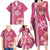 Pink Hibiscus Turle Family Matching Long Sleeve Bodycon Dress and Hawaiian Shirt Hawaiian Style Tribal Tapa Pattern
