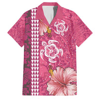 Pink Hibiscus Turle Family Matching Long Sleeve Bodycon Dress and Hawaiian Shirt Hawaiian Style Tribal Tapa Pattern LT9 Dad's Shirt - Short Sleeve Pink - Polynesian Pride